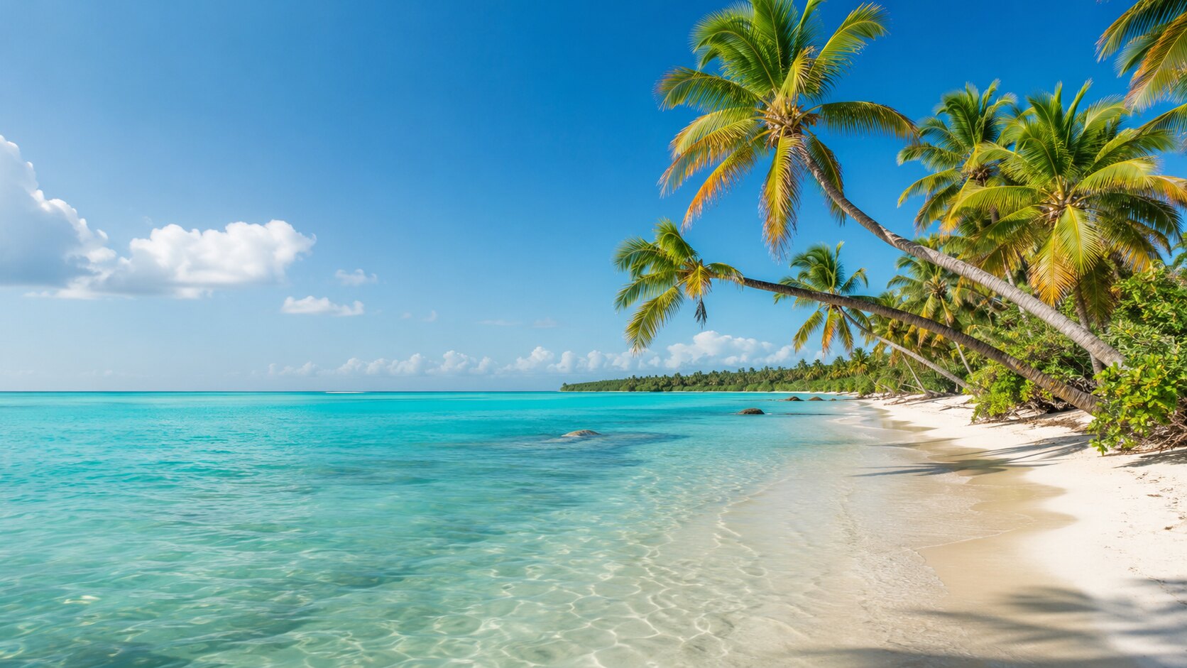 Lagon turquoise et cocotiers de Grande-Terre
